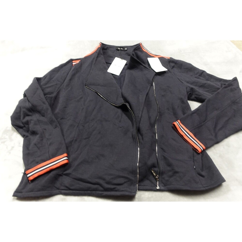 NEW Saint + Sofia Women's Size 2 100% Organic Cotton Navy Blue Biker Jacket